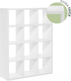 Furinno Cubicle Book Shelf, 12-Cube Bookshelf, Extra Thick Frame Reversible Bookcase with Open Back, 14.6" x 44" x 58", for L