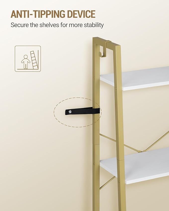 Hzuaneri Ladder Shelf, Bookshelf Bookcase, Freestanding Corner Storage Shelve with 2 Hooks for Home Office, Living Room, Kitc