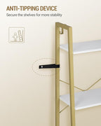Hzuaneri Ladder Shelf, Bookshelf Bookcase, Freestanding Corner Storage Shelve with 2 Hooks for Home Office, Living Room, Kitc
