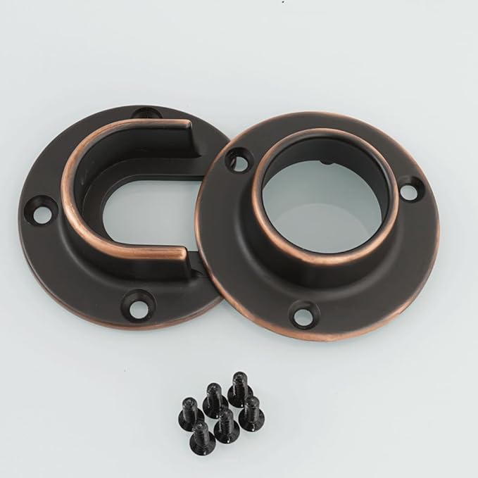 1 Pair Heavy Duty Oil Rubbed Bronze Zinc Closet Pole Sockets Rod End Support Flange Rod Holder Set Wall Mount Pipe Bracket wi