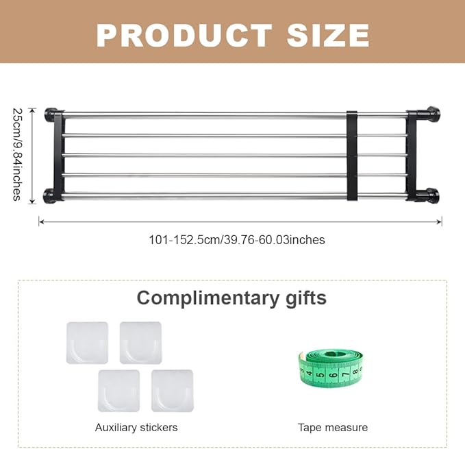 Hershii Expandable Closet Tension Shelf Rod Adjustable Metal Storage Rack Cabinet Organizer DIY Divider Separator Shelves for
