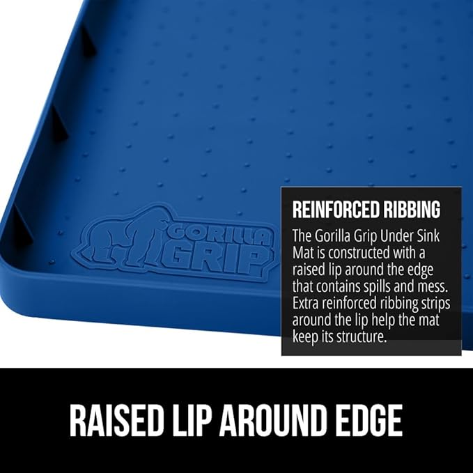 GORILLA GRIP Waterproof Silicone Under Sink Mat with Raised Lip for Kitchen and Bathroom, Cabinet Shelf Liner Stay in Place M