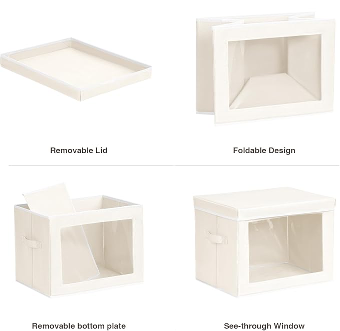 Homsorout Storage Bins with Lids, 3 Pack Large Storage Cubes with Window, Closet Bins with Lids & Handles, Fabric Box for Org