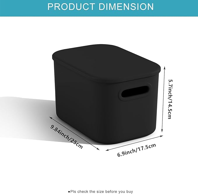 8 Pack Black Storage Bins with Lids for Shelves, Plastic Storage Containers with Lids for Organizing, Stackable Storage Boxes