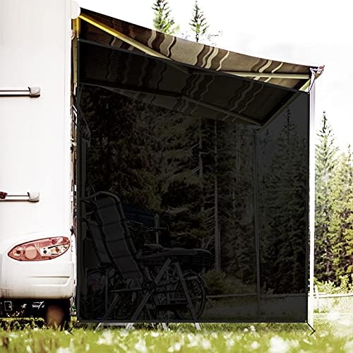 RV Awning Side Shade Screen 9'x 7' Breathabe Black Mesh Sunshade for Camper Trailer Canopy, UV Sun Blocker Complete Kits
