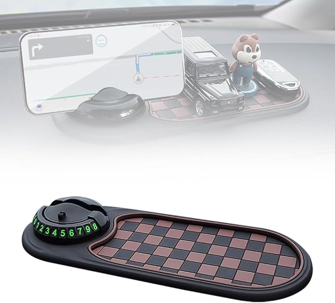 Multifunction Car Anti Slip Mat, Mobile Phone Bracket Anti-Slip Mat, Car Dashboard Mat with Temporary Parking Number, Large U