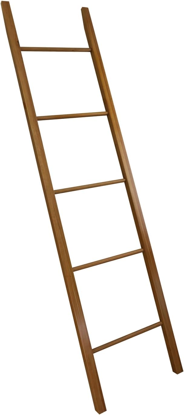 Solid Wood Decorative Ladder - Leaning Blanket Rack for Home Decor Cherry