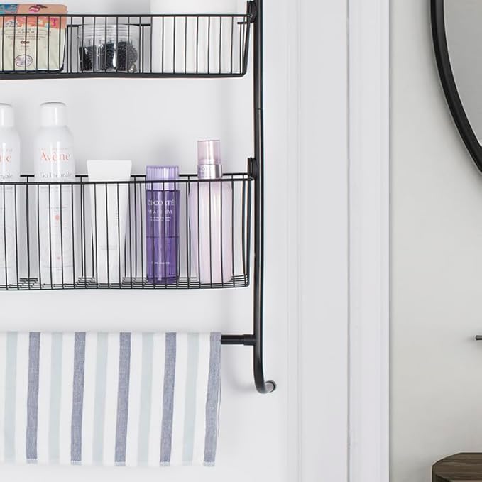 Fancial Over The Door Organizer, Metal Organizer, 3-Layer Hanging and Wall-Mounted mesh Baskets, Easy to Install,Black