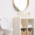 HOSROOME Macrame Storage Basket Boho Decor Baskets for Organizing Woven Decorative for Countertop Toilet Paper Basket for Tan