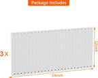 TORACK 3 PCS Metal Pegboard Panels(12x24 inch) for Wall Garage Utility Tools Storage Pegboard for Workbench, Modular Peg Boar