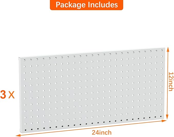 TORACK 3 PCS Metal Pegboard Panels(12x24 inch) for Wall Garage Utility Tools Storage Pegboard for Workbench, Modular Peg Boar