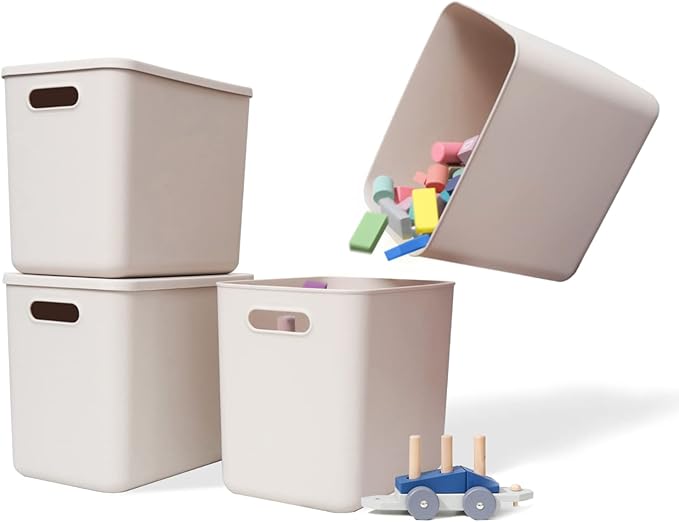 Yishyfier Plastic Storage Baskets With Lid Organizing Container Lidded Knit Storage Organizer Bins for Shelves Drawers Deskto