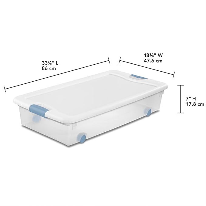 Sterilite 4-Pack 56 Quart Wheeled Latching Box, Underbed Clear Plastic Storage Organizer - Under Bed Rolling Container Bin wi
