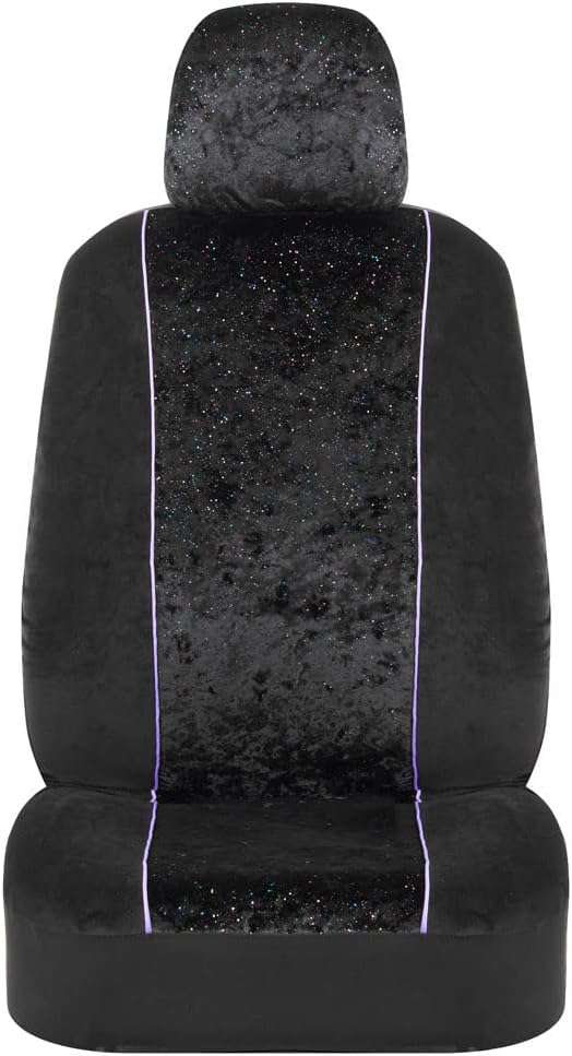 BDK Black Stardust Car Seat Covers for Front Seats, 2 Count.Glitter Pattern Front Seat Cover Set with Matching Headrest, Side