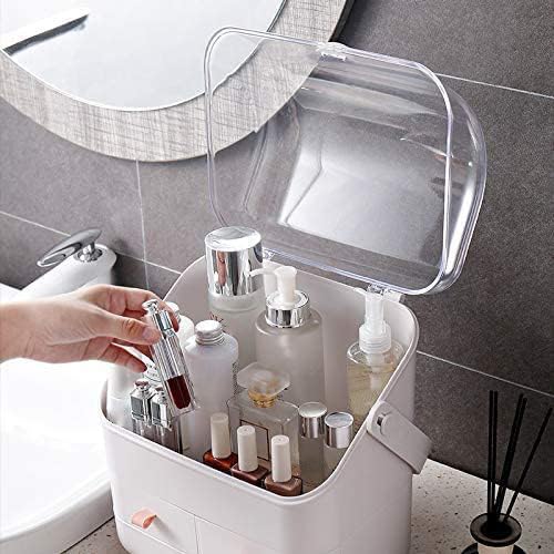 LINFIDITE Cosmetic Storage Box with Lid Waterproof&Dustproof Makeup Organizer Box Portable Handle,Large Makeup Display Case w