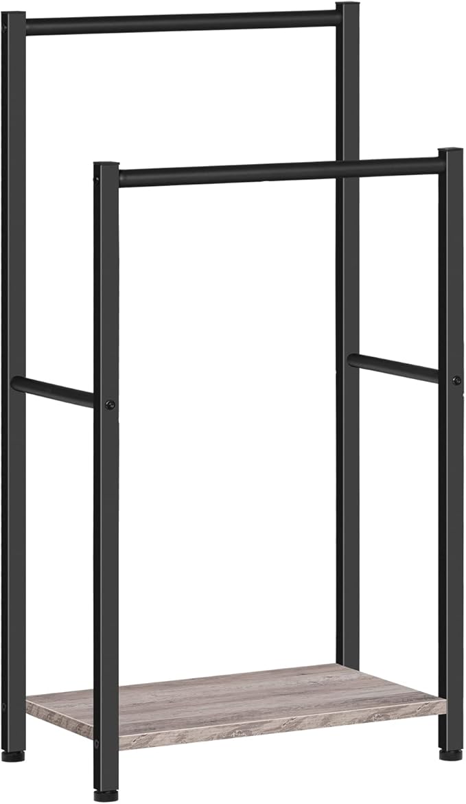 HOOBRO Freestanding Towel Rack, 2 Tier Blanket Ladder Holder for Bathroom, 16.5" L x 9.4" W x 31.5" H, Blanket Rack, Industri