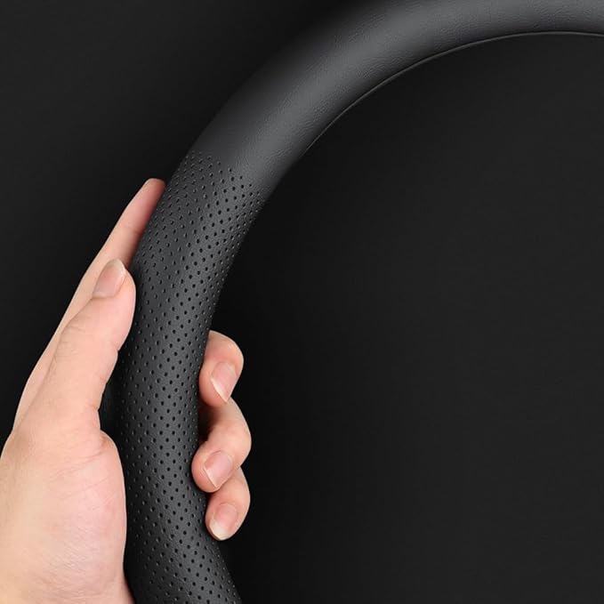 HAOTULE New Nappa Leather car Steering Wheel Cover，for Car Truck SUV 15 inch (Black)