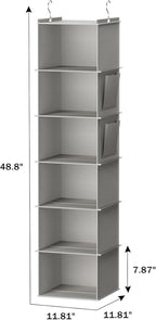YOUDENOVA Hanging Closet Organizer and Storage, 6-Shelf Closet Hanging Storage Shelves, Light Grey