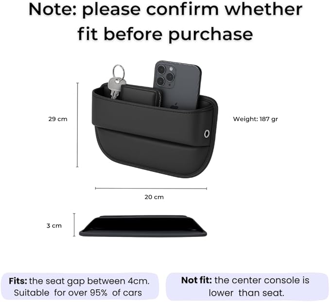 AC4®️ Universal Car Seat Gap Filler Organizer | Premium PU Leather Storage for Car, SUV & Trucks | Car Pocket Organizer for front seat, Cable Slots, Wallet, Sunglasses & Essentials.
