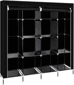Karlhome 4-Tiers 12 Compartment Canvas Wardrobe, Portable Fabric With Shelves and Cover for Hanging Clothes, Clothes Rail Wit