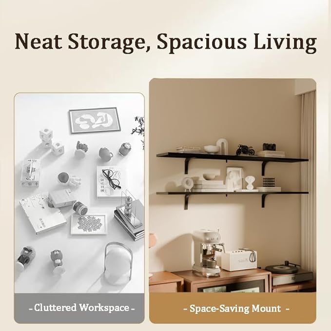 12 Inch Deep Floating Shelves Set of 2, 60 Inch Extra Wide Black Solid Wood Wall Shelves, 5ft Heavy Duty Farmhouse Wall Mount