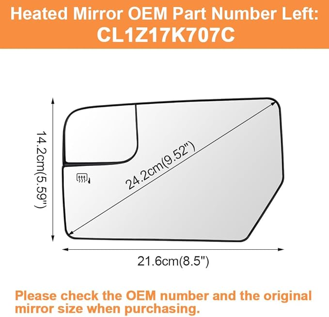 Senzeal Driver Side Heated Mirror Glass Replacement for Ford Expedition 2012-2017 Lincoln Navigator 2012-2014 Blind Spot Mirror Glass CL1Z17K707C (Left Side)