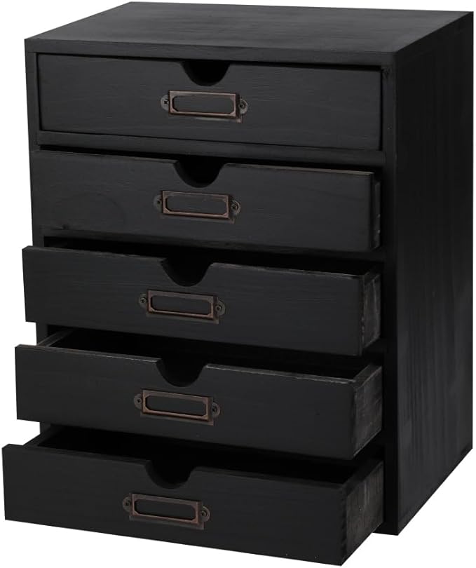 Wooden Storage Box with 5 Drawers Apothecary Drawers Vintage Wooden Drawers Wood Desktop Organizer with Drawers Countertop Dr