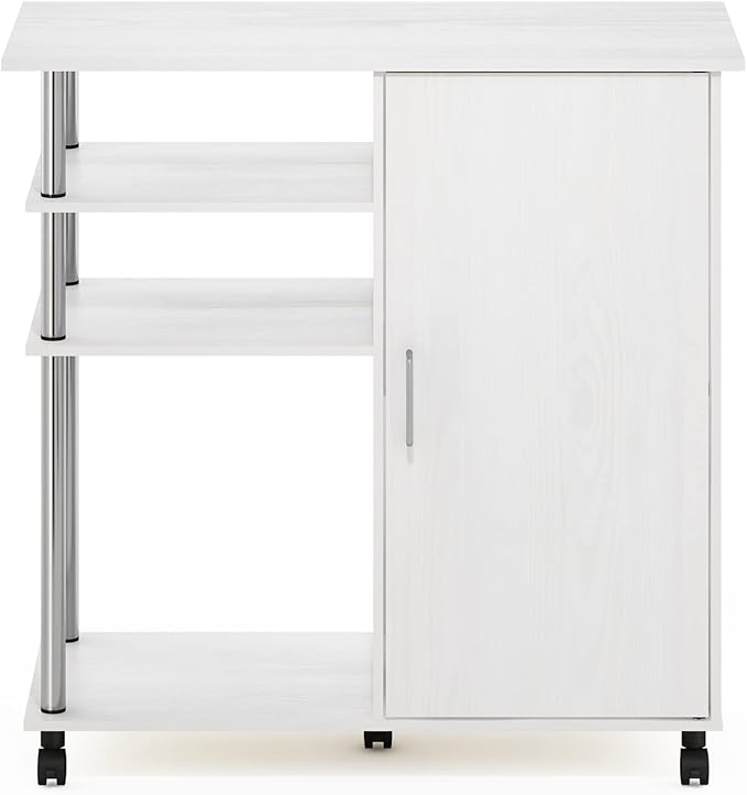 Furinno Helena Multipurpose Storage Cabinet/Shelves,Printer Stand with Lockable Wheels, Stainless Steel Tubes, White Oak/Chro