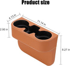 Car Seat Gap Filler Organizer with Cup Holder, Leather Multifunctional Vehicle Front Seat Crevice Storage Box Bag, Automotive Console Side Bucket Pocket, Universal Fit (Brown)