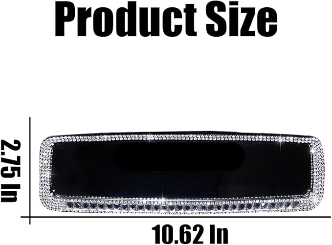 AUCELI Car Rear View Mirror, Bling Rhinestone Interior Rear View Mirror with HD Glass, Wide Angle Clip-On Rearview Mirror with Glitter Crystal Diamond, Car Decoration Accessories for Women (Silver)