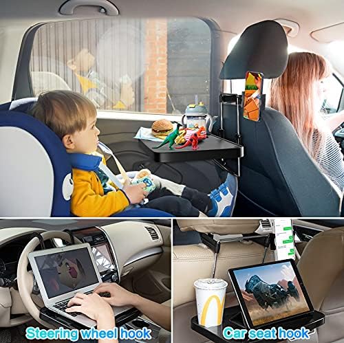 AutoChoice Foldable Car Seat Back Portable Tray with Phone Mount for Food Dining Drink and Laptop, Hanging Car Steering Wheel Tray(Upgrade)