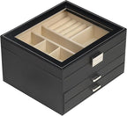 BOOVO Clear Lid Jewelry Box,3 Layers Jewelry Organizer Large Multi-Functional Jewelry Storage Box with 2 Drawers,Jewelry Disp
