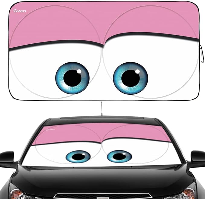 Gven Truck Windshield Sun Shade for Car Windshield Cover Interior Front Window Shades Sun Visor Protector Blocks UV Rays Must-Have Truck Accessories for Pickup, SUV, Sedan, Van, Bonneville (Pink, XL)