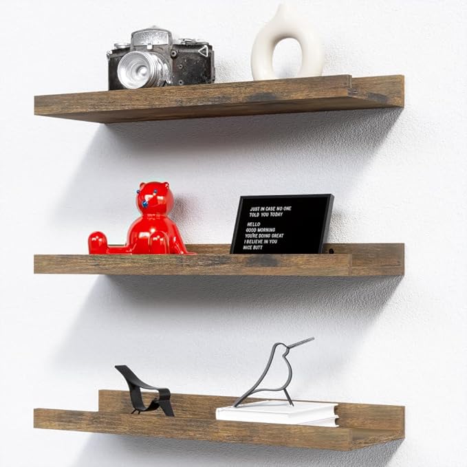 RICHER HOUSE 3 Set Floating Shelves for Wall Decor, 16 inches Wall Mounted Book Shelf, Nursery Shelves Picture Ledge Shelf wi