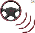 Steering Wheel Covers, 3PCs Leather Anti-Skid Clip on Car Steering Wheel Cover Protector Universal for Most Car Wheel (Burgun