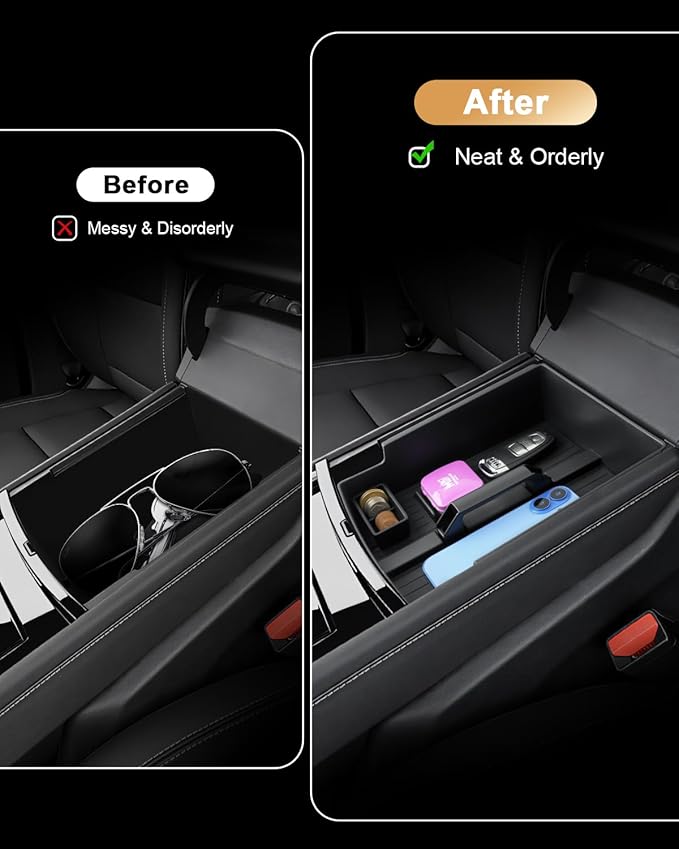 2026 Traverse Center Console Organizer - 2 Pcs Center Console Organizer Tray With Center Handle + Integrated Molding Silicone Cup Holder With Charging Pad For 2024-2026 Chevy Traverse Accessories