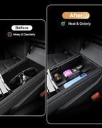 2026 Traverse Center Console Organizer - 2 Pcs Center Console Organizer Tray With Center Handle + Integrated Molding Silicone Cup Holder With Charging Pad For 2024-2026 Chevy Traverse Accessories