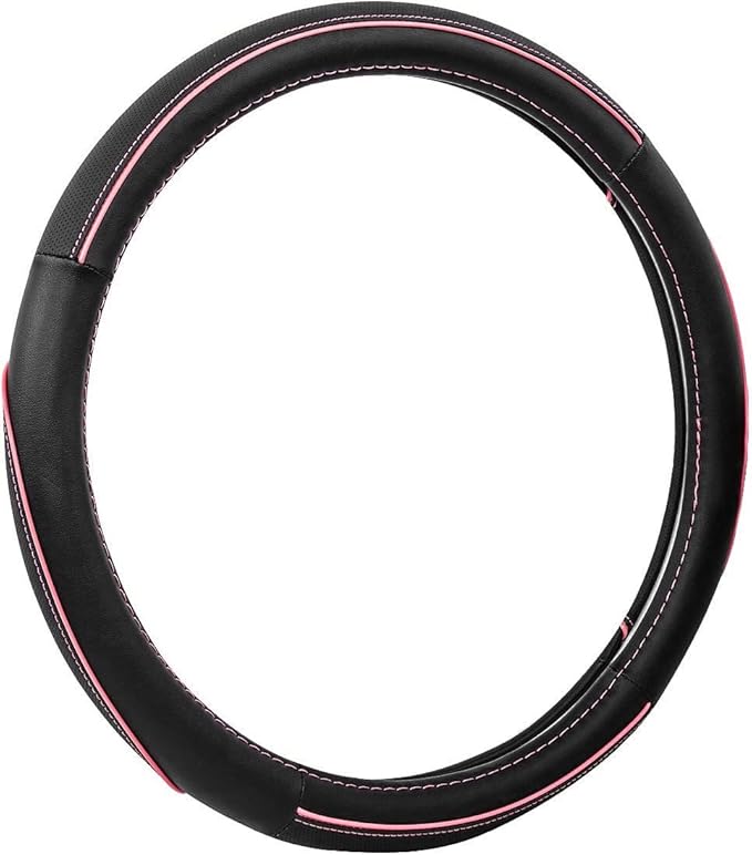 CAR Pass Colour Piping Leather Universal Fit Steering Wheel Cover, Perfectly fit for 14.5-15 inches Suvs, Vans, Trucks, Sedan