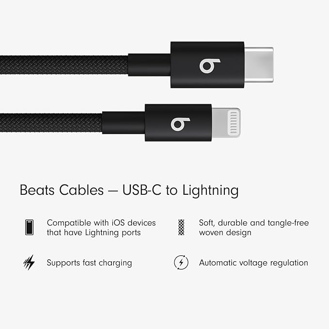 Beats USB-C to Lightning Woven Cable Fast Charging Durable/Tangle-Free Compatible Charger for Apple Devices w Lightning Ports