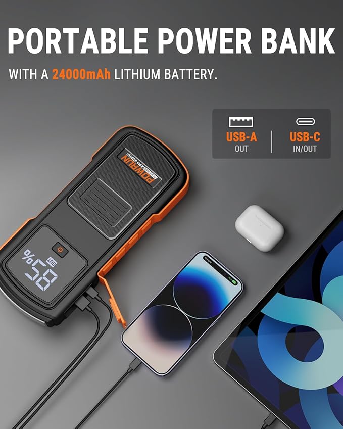 Powrun P-ONE MAX Jump Starter, 4000A Portable Jump Box, Car Jump Starter Battery Pack for All Gas or Diesel Engines up to