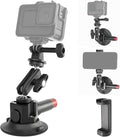 CNC Machined 3in Camera Suction Cup Mount with Adjustable Magic Arm, 1/4" ARRI Holes Quick Release Car Mount with Phone Holder & Action Camera Adapter Compatible with DJI OSMO Pocket 3 Insta360 iPhone
