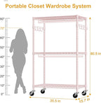 ULIFHOME P1 Rolling Closets with Wheels and Shelves, Portable Closet Wardrobe for Clothes Hanging, Pink Clothing Storage and 