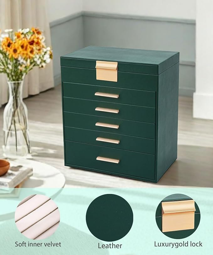 BOOVO Jewelry Boxes for Women, White and Black 6 Layer Large Jewelry Box for Necklace, Bracelet, Earrings, Rings Storage, Jew