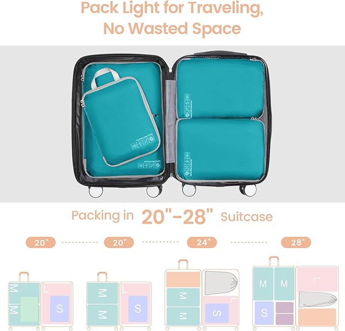 Cambond Compression Packing Cubes for Travel - Lightweight Expandable Travel Bags Luggage Organizers Travel Essentials Compre