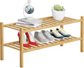 2 Tier Bamboo Shoe Rack Storage Organizer for Closet, Multifunctional Stackable Free Standing Shoe Shelf Organizer for Small 