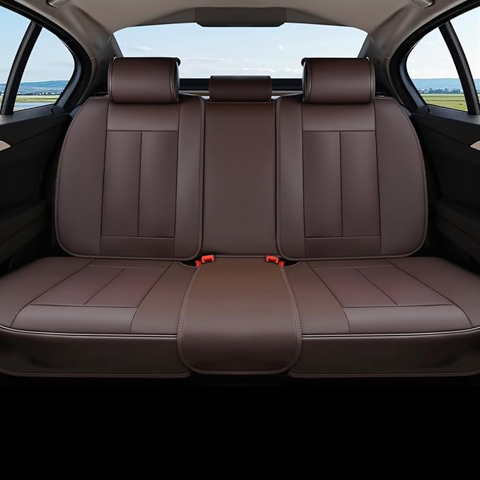 Coverado Rear Seat Covers for Cars, Brown Back Seat Protector, Back Seat Cover for Kids, 3-Pieces Waterproof Car Seat Cushion