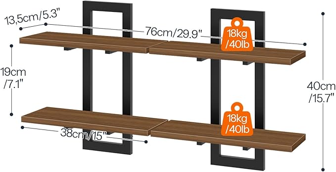 HOOBRO Floating Shelves, 15 Inch Wall Shelf Set of 2, Wall Mounted Storage Shelves 2-Tier, Hanging Bathroom Shelves, for Livi