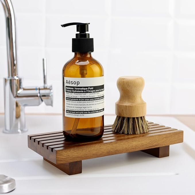 Acacia Wood Riser for Bathroom Sink Tray Kitchen Counter Decor Trays Pedestal Stand Sponge Soap Dish Holder Decorative Wooden