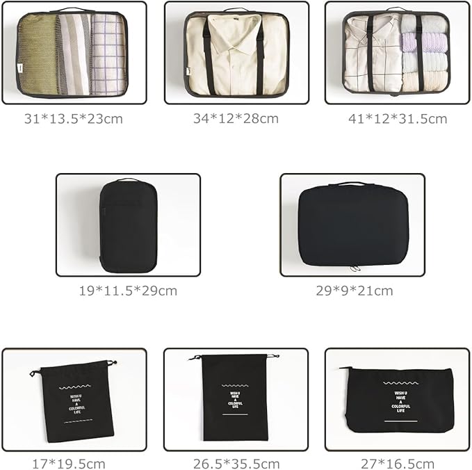 8 Set Packing Cubes for Suitcases Travel Luggage Packing Organizers,Travel Essentials Accessories Luggage Organizer with Shoe