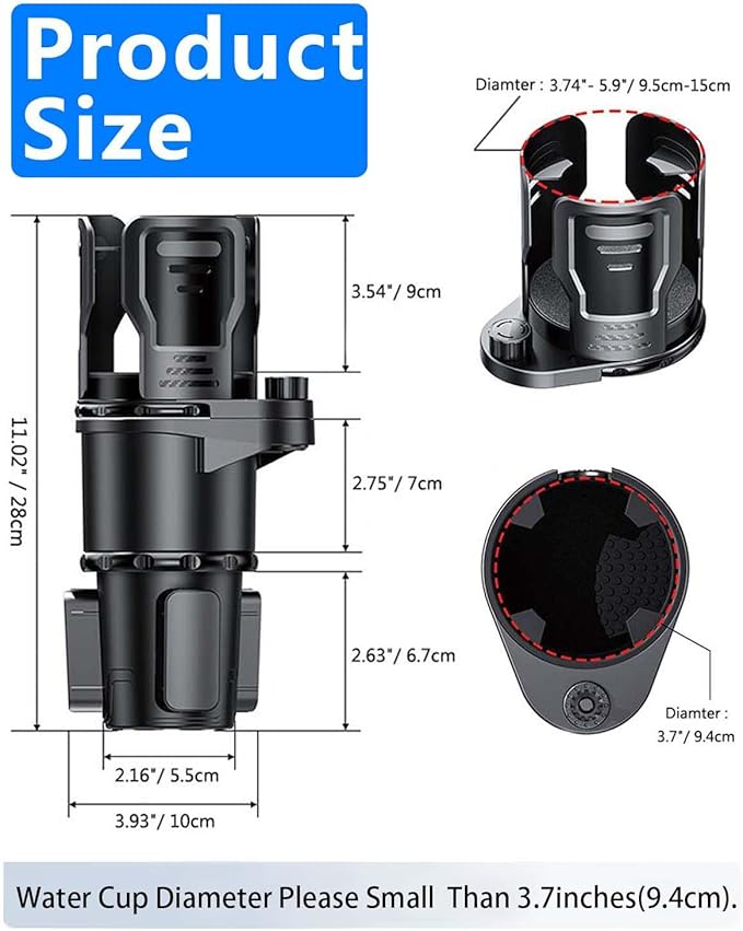 Cup Holder Expander for car 2 in 1 Multifunctional Car Cup Holder Extender Adapter with Adjustable Base Compatible with Hydro